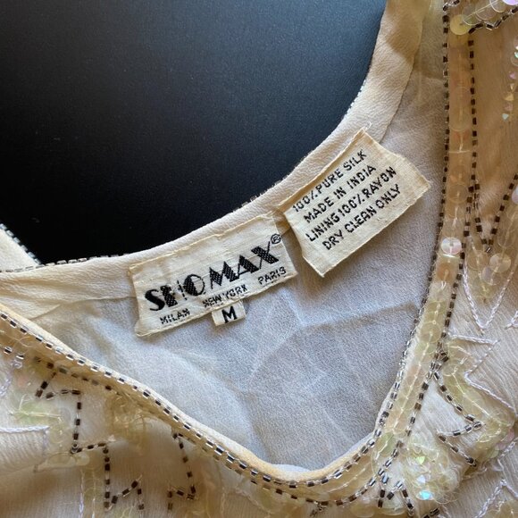 Vintage 1980s Shomax Hand-Beaded Silk Dress Size M Cocktail Party Evening Wear - Picture 2 of 8